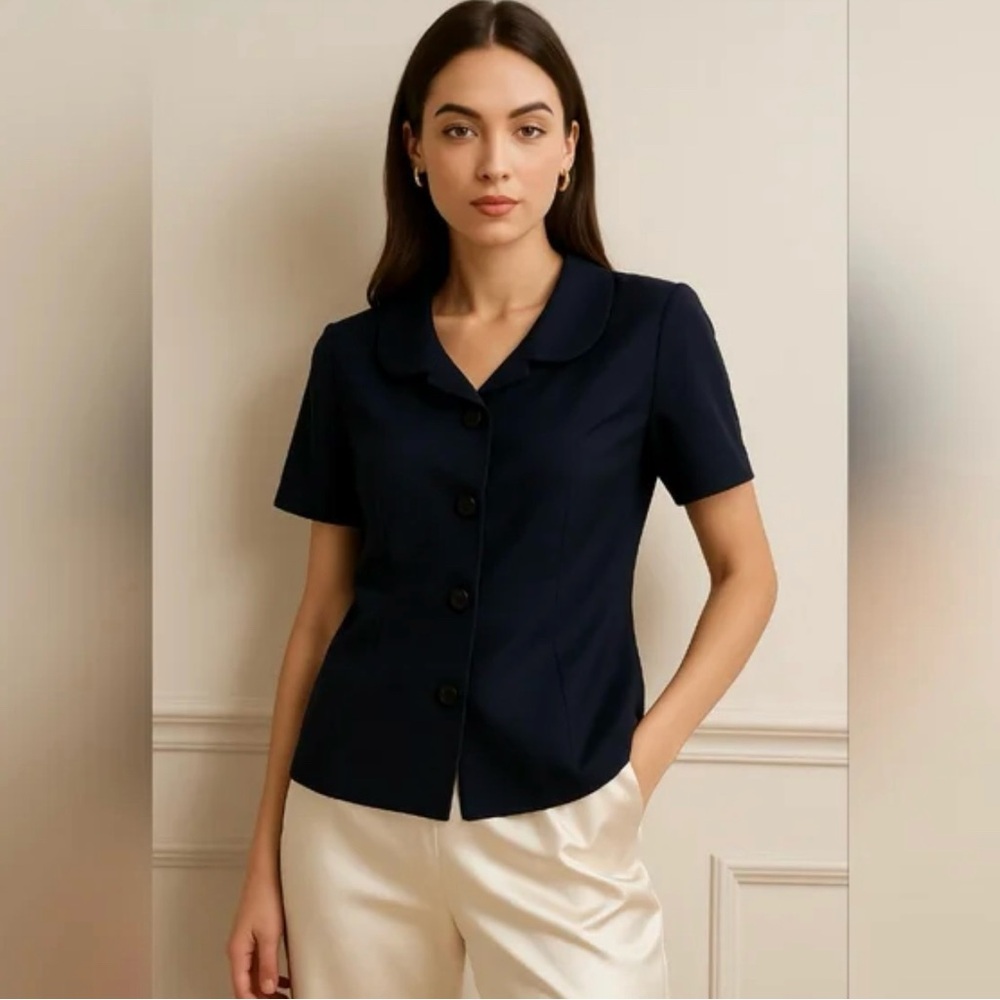 Preston & York Navy Blue Short Sleeve Blazer Size 14